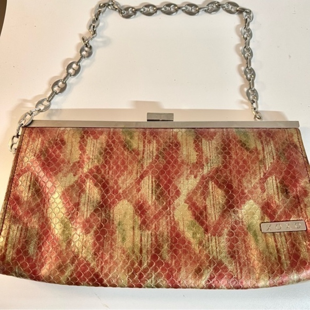 XOXO Vintage Tangerine Orange Ombre Snakeskin Print chain strap clutch